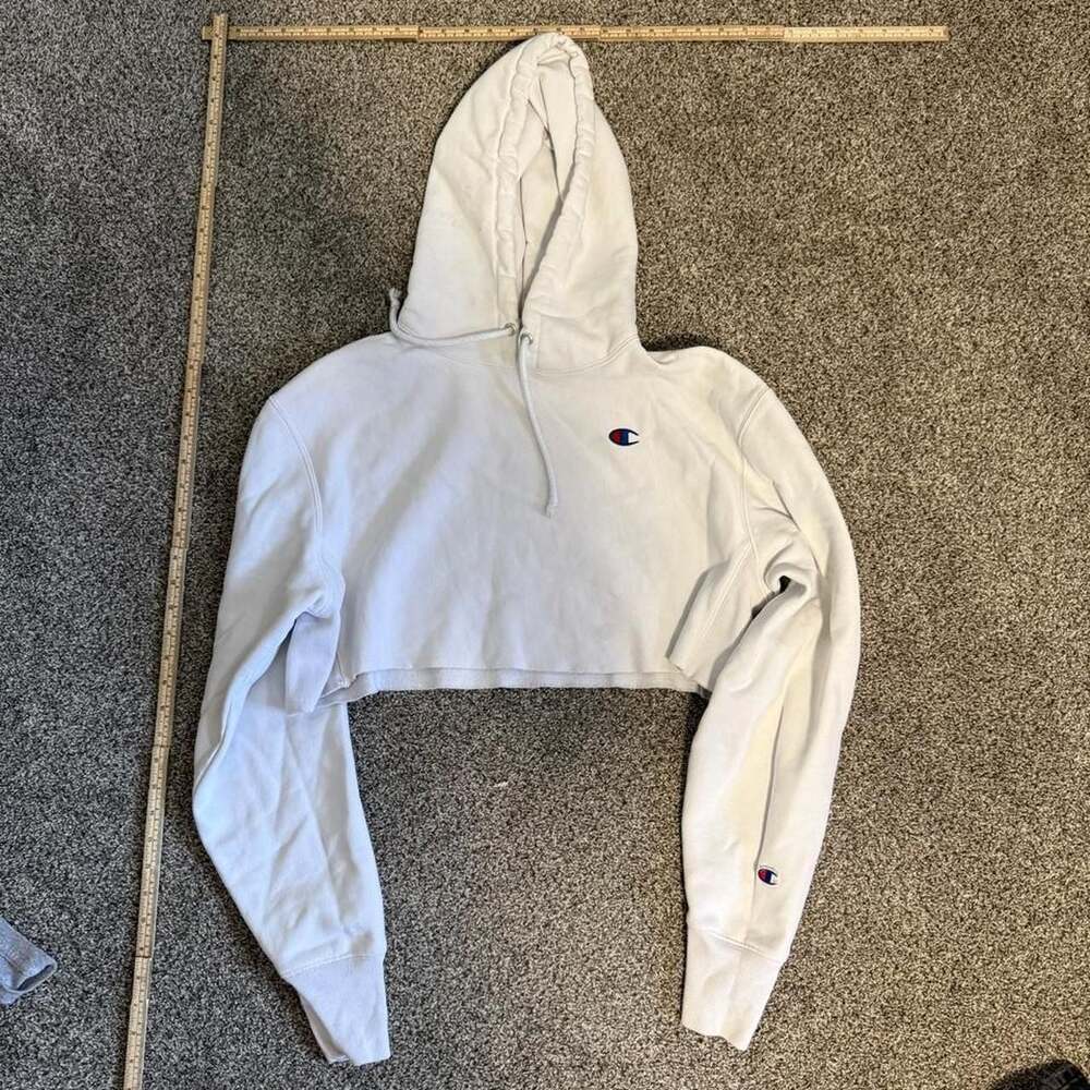 Champion Reverse Weave Crop Top Hoodie White Small